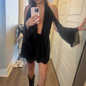 Black Plunge Dress With Open Back